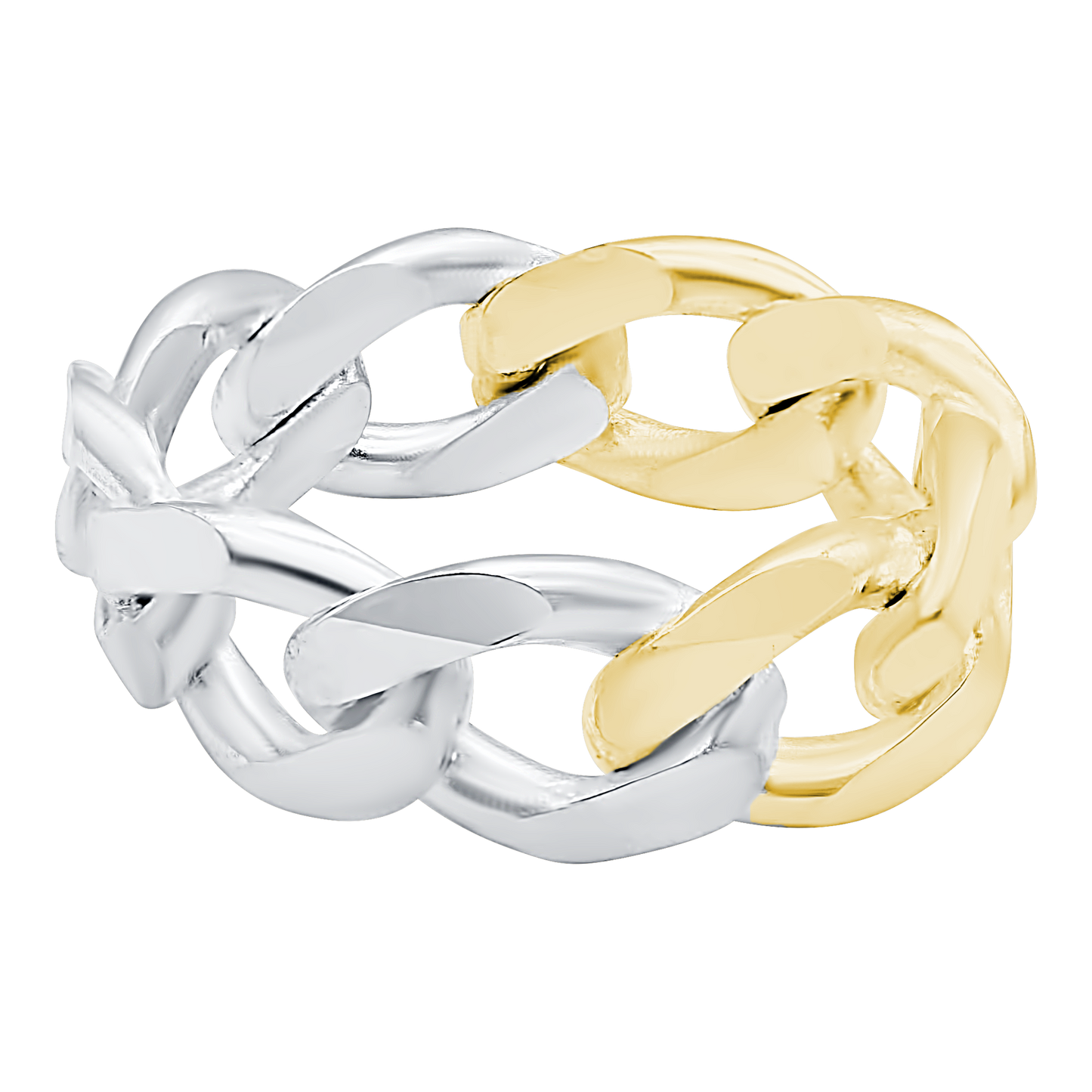 Ring aus massivem Sterlingsilber mit kubanischer Panzerkette in zweifarbiger Ausführung