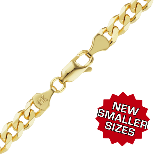 Halbmassives Panzerketten-Fußkettchen aus 14-karätigem Gelbgold (1,80 mm - 7,30 mm)