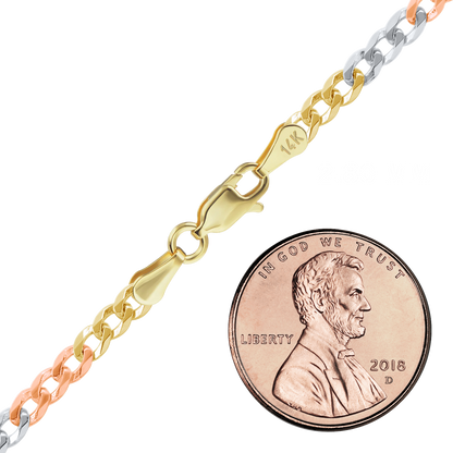 Leichtes Panzerarmband aus 14-karätigem dreifarbigem Gold