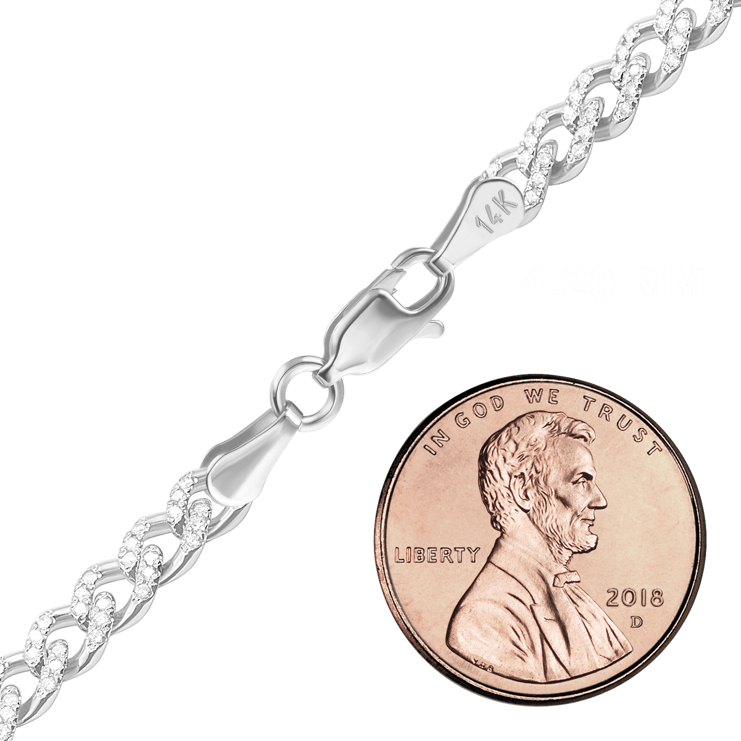 Klassische Panzerkette mit Pavé-Fassung aus natürlichen Diamanten, 14 Karat Weißgold