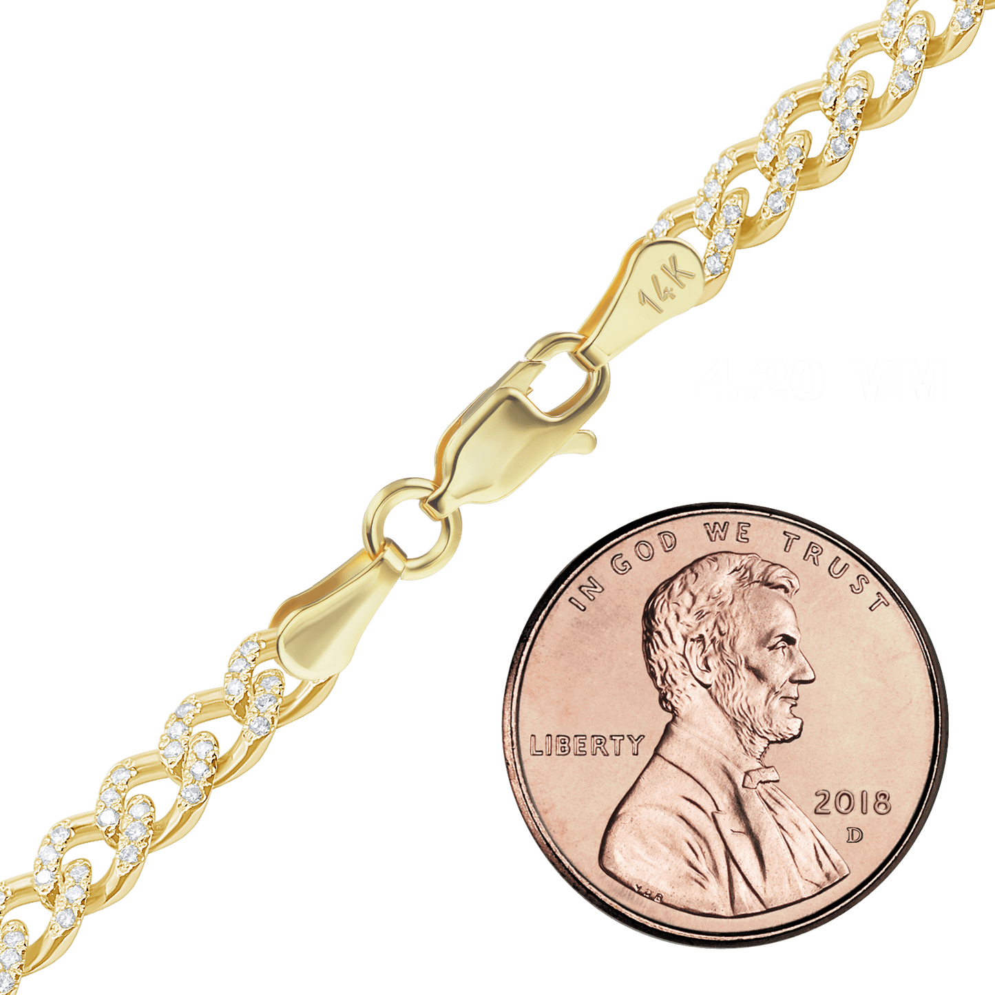 Klassische Panzerkette mit Pavé-Fassung aus natürlichen Diamanten, 14 Karat Gelbgold