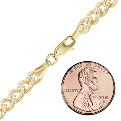 Klassische Panzerkette mit Pavé-Fassung aus natürlichen Diamanten, 14 Karat Gelbgold