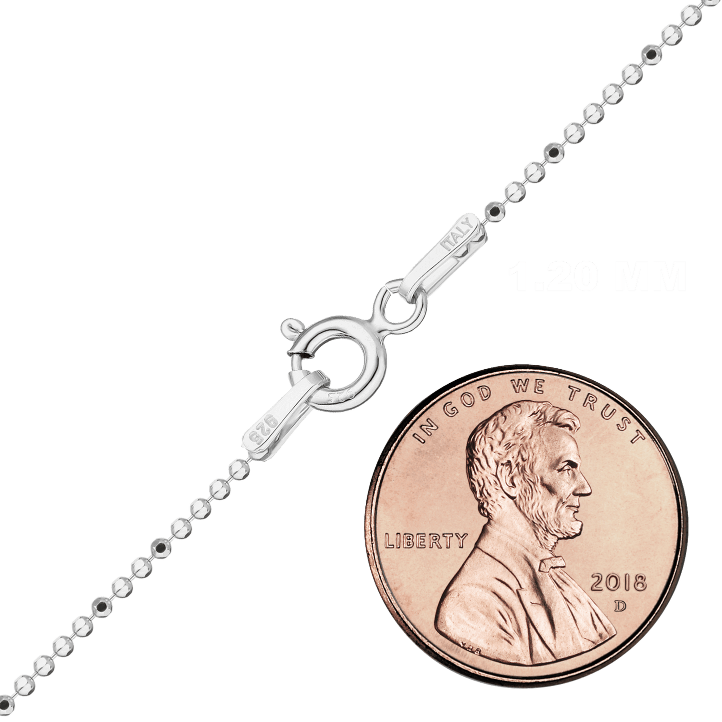 Diamantgeschliffene runde Perlenkette aus Sterlingsilber