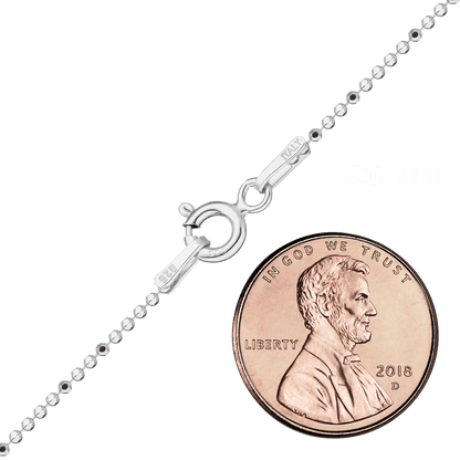 Diamantgeschliffene runde Perlenkette aus Sterlingsilber