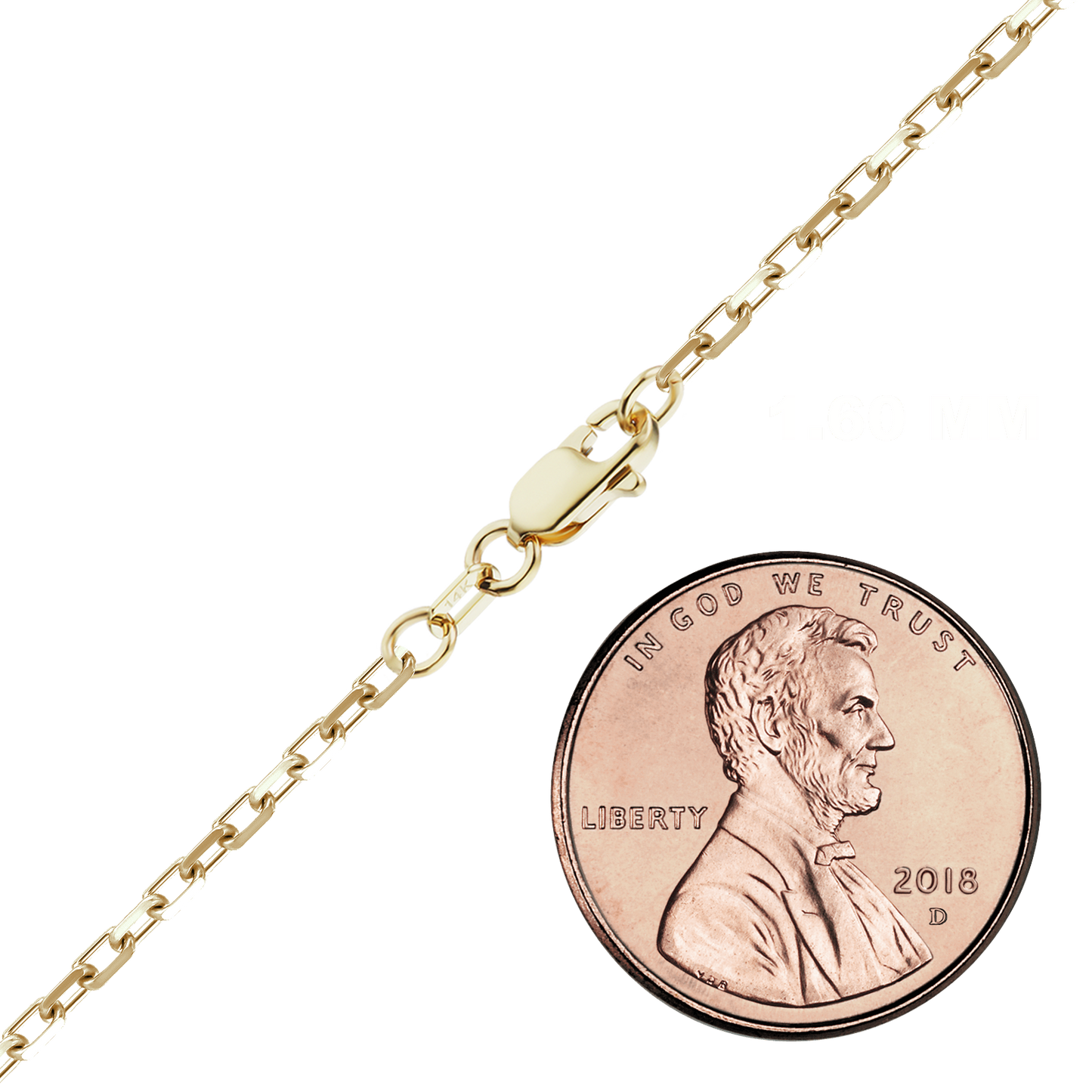 Längliche Diamantschliff-Kabelkette aus 14-karätigem Gelbgold