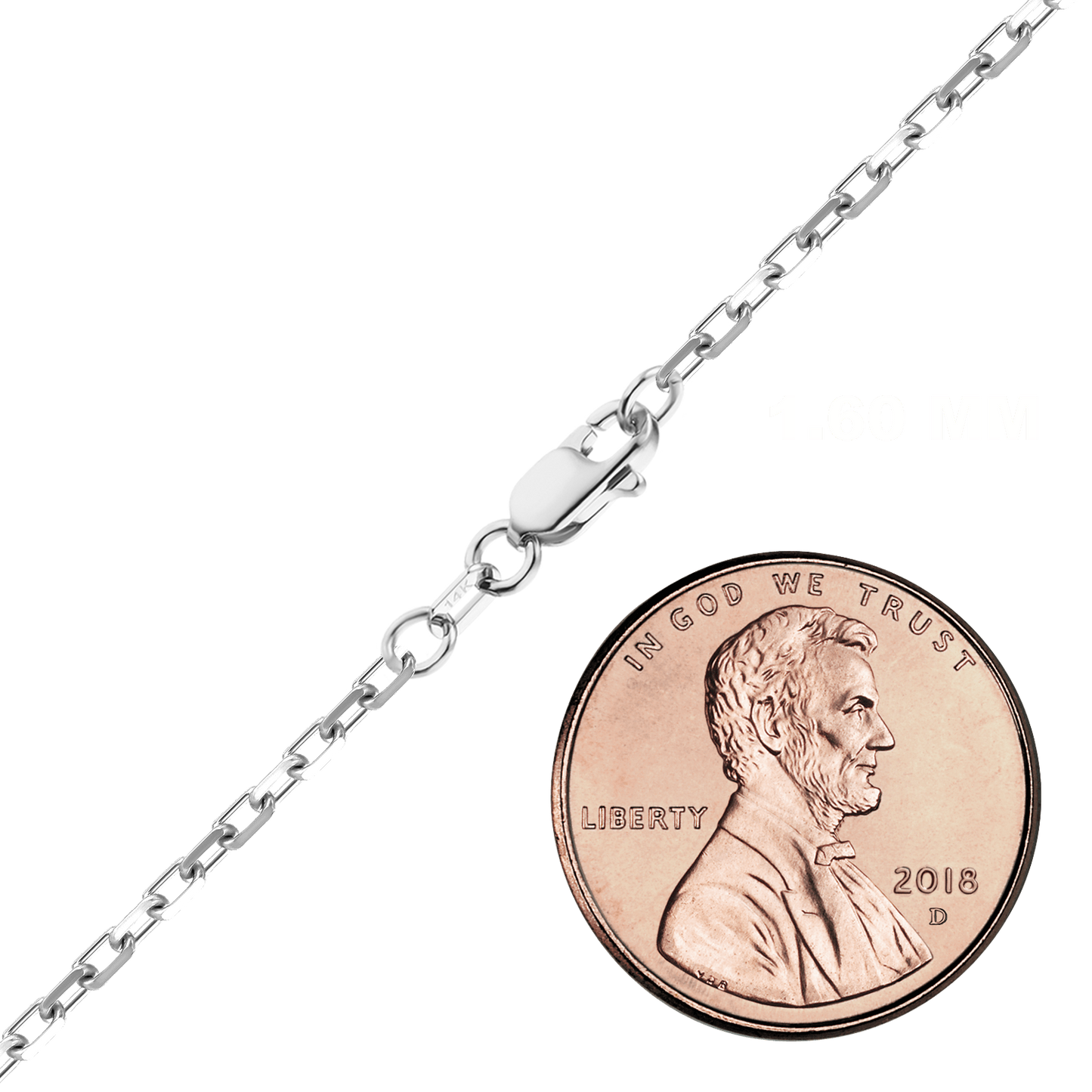 Längliche Diamantschliff-Kabelkette aus 14-karätigem Weißgold