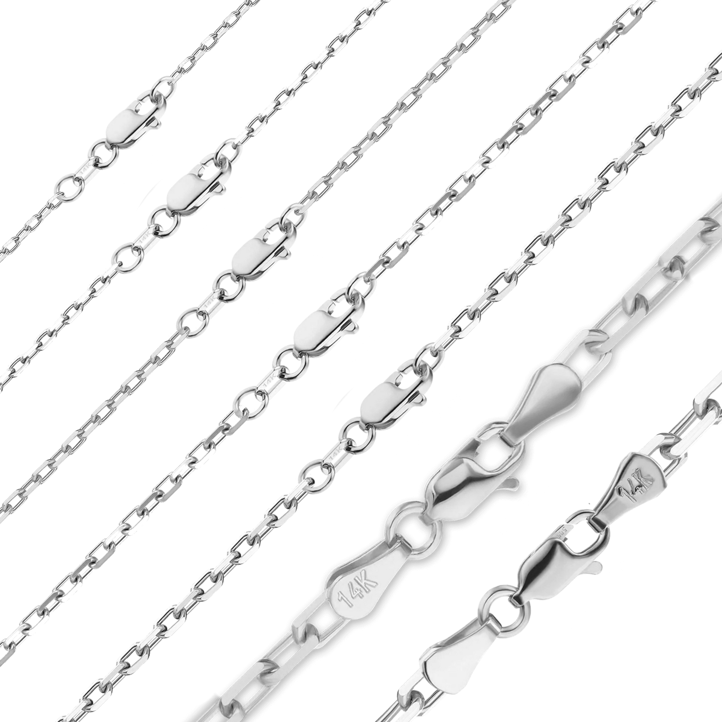 Längliches Kabelarmband mit Diamantschliff aus 14-karätigem Weißgold