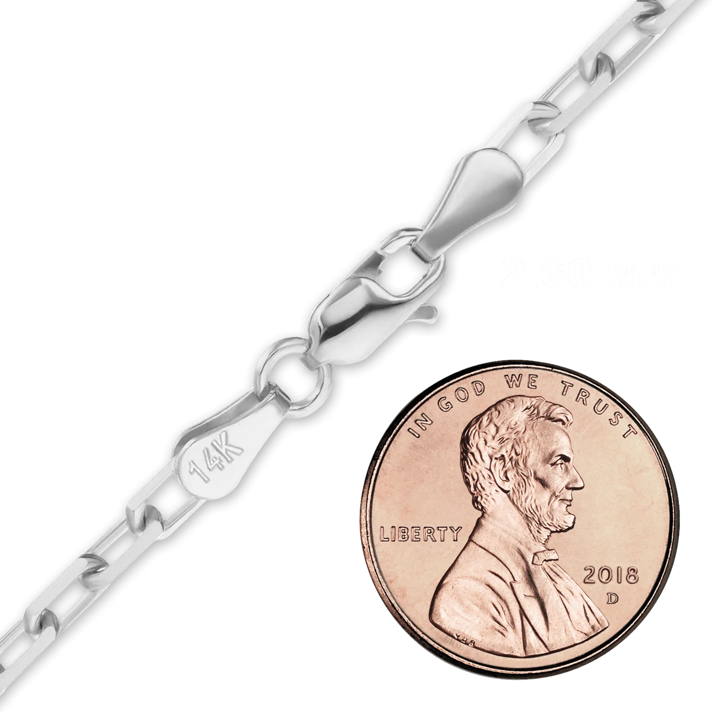 Längliche Diamantschliff-Kabelkette aus 14-karätigem Weißgold