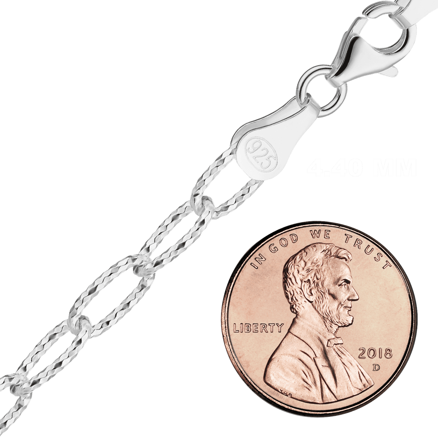 Längliche, strukturierte Kabelkette aus Sterlingsilber