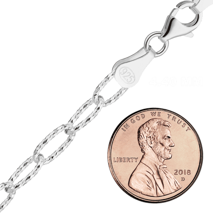 Längliche, strukturierte Kabelkette aus Sterlingsilber