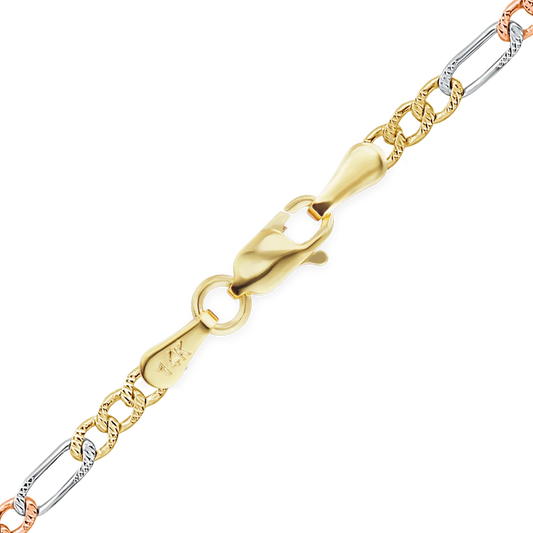 Klassisches Figaro-Armband aus 14-karätigem dreifarbigem Gold