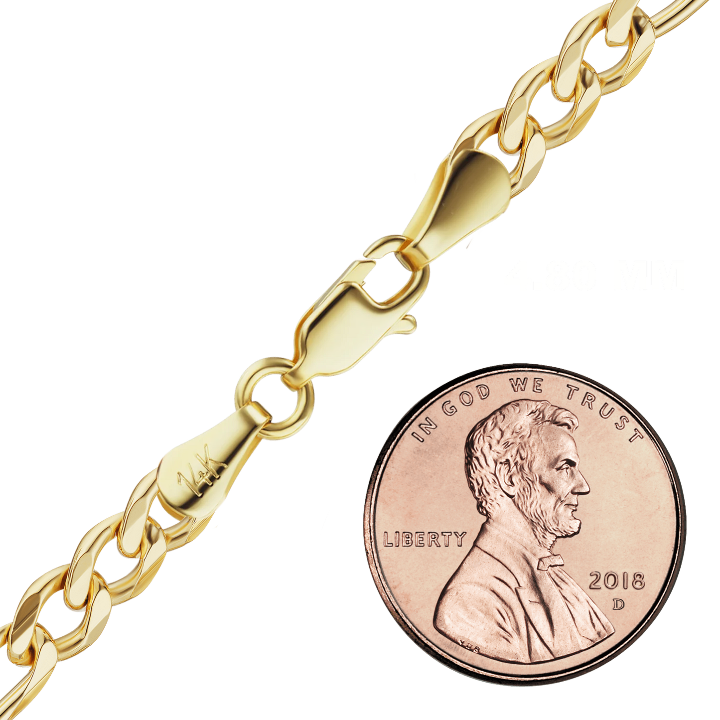 Klassische Figaro-Halskette, halbmassiv, 14 Karat Gelbgold