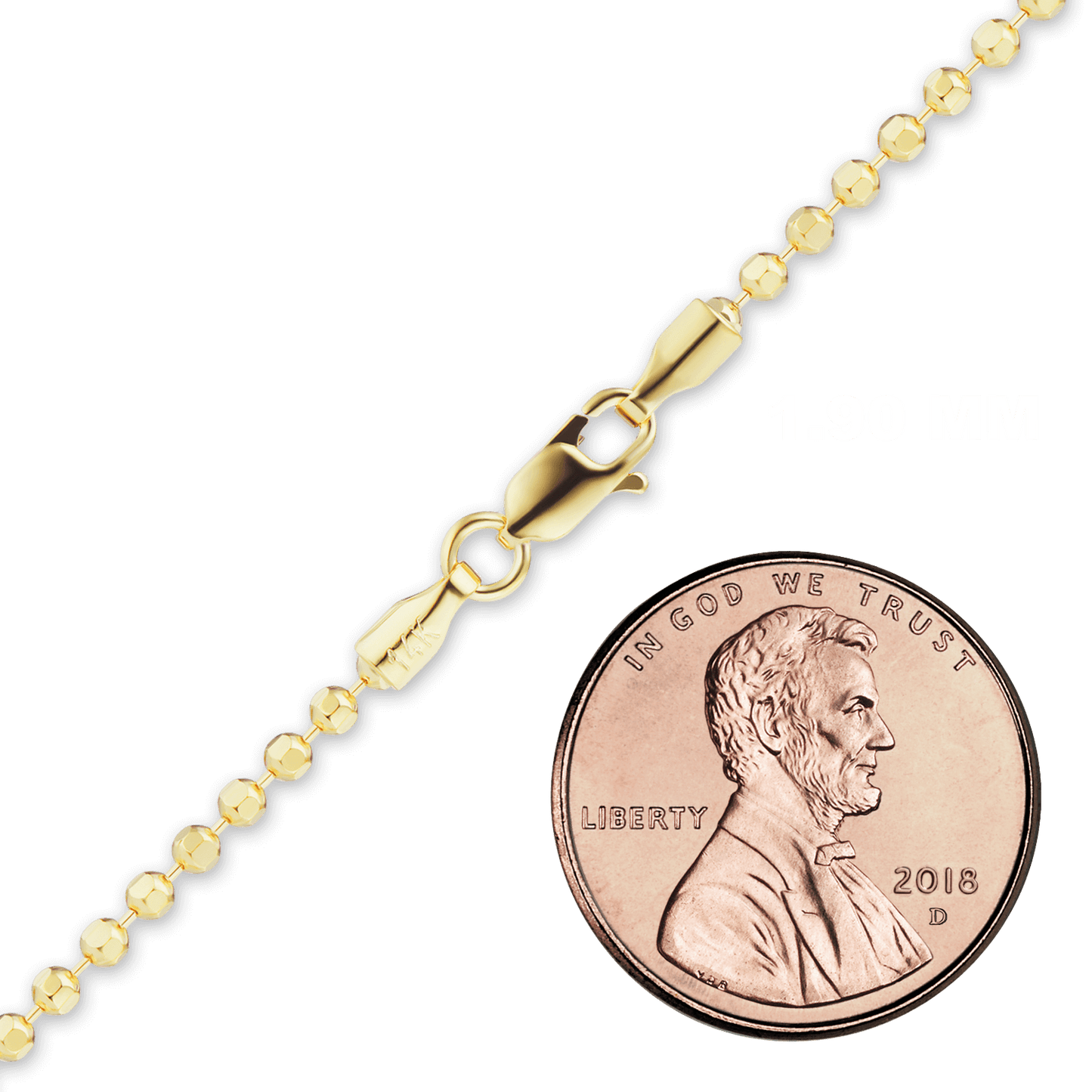 Diamantgeschliffene runde Perlen-Fußkette aus 14-karätigem Gelbgold