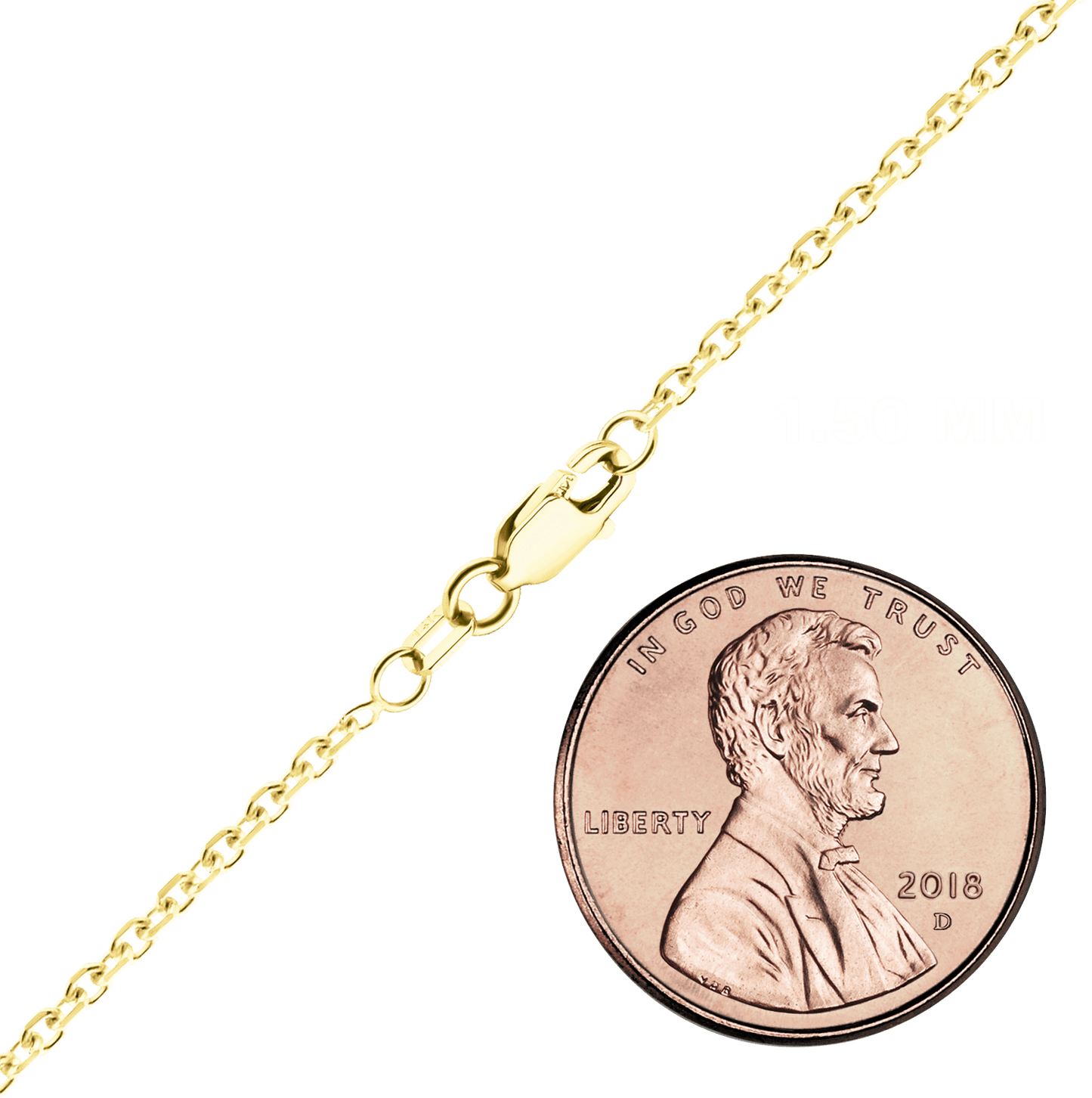 Diamantgeschliffenes, rundes Kabel-Fußkettchen aus 14-karätigem Gelbgold