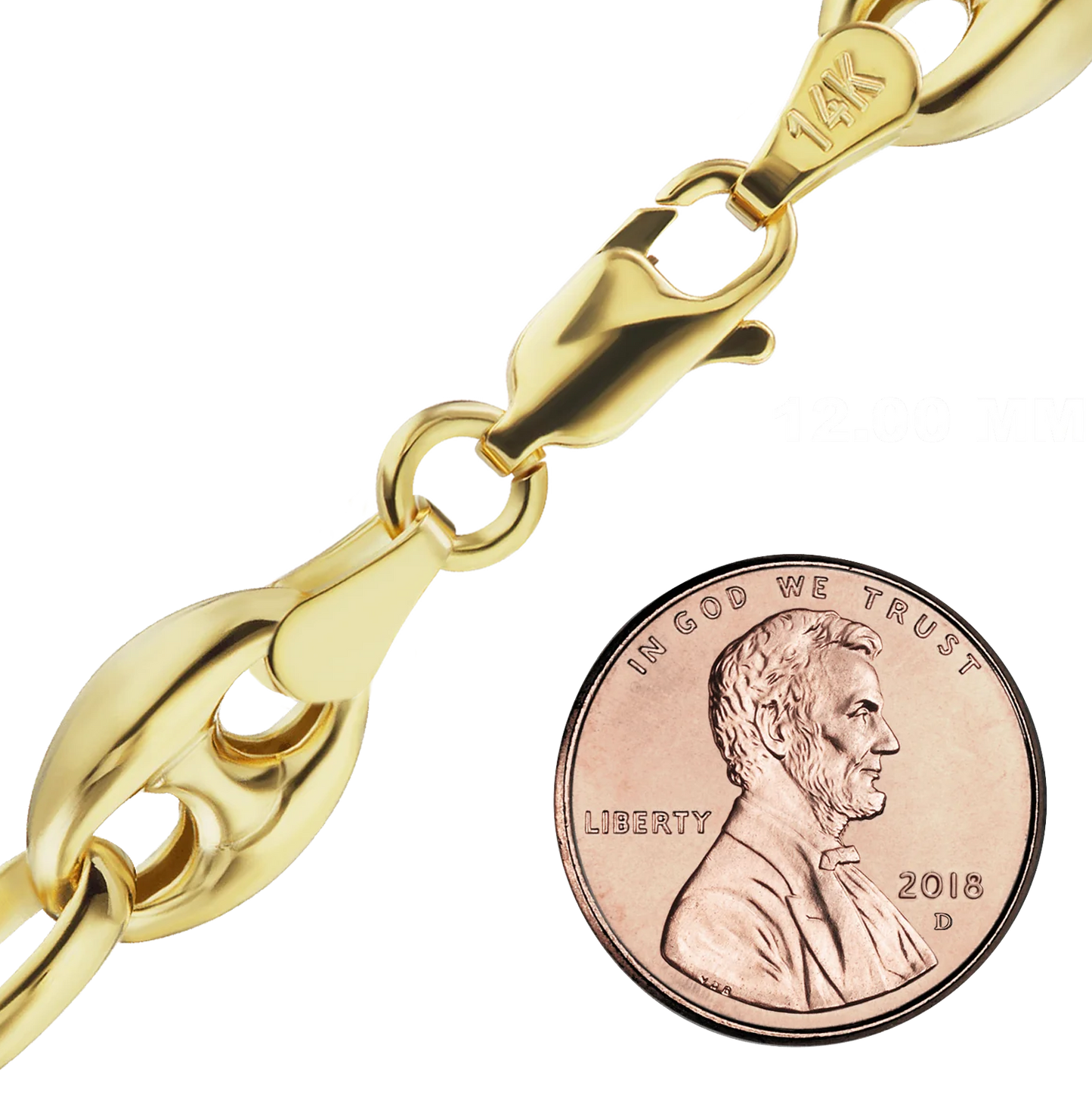 Klassische, gepuffte Mariner-Gliederkette aus halbmassivem 14-karätigem Gelbgold