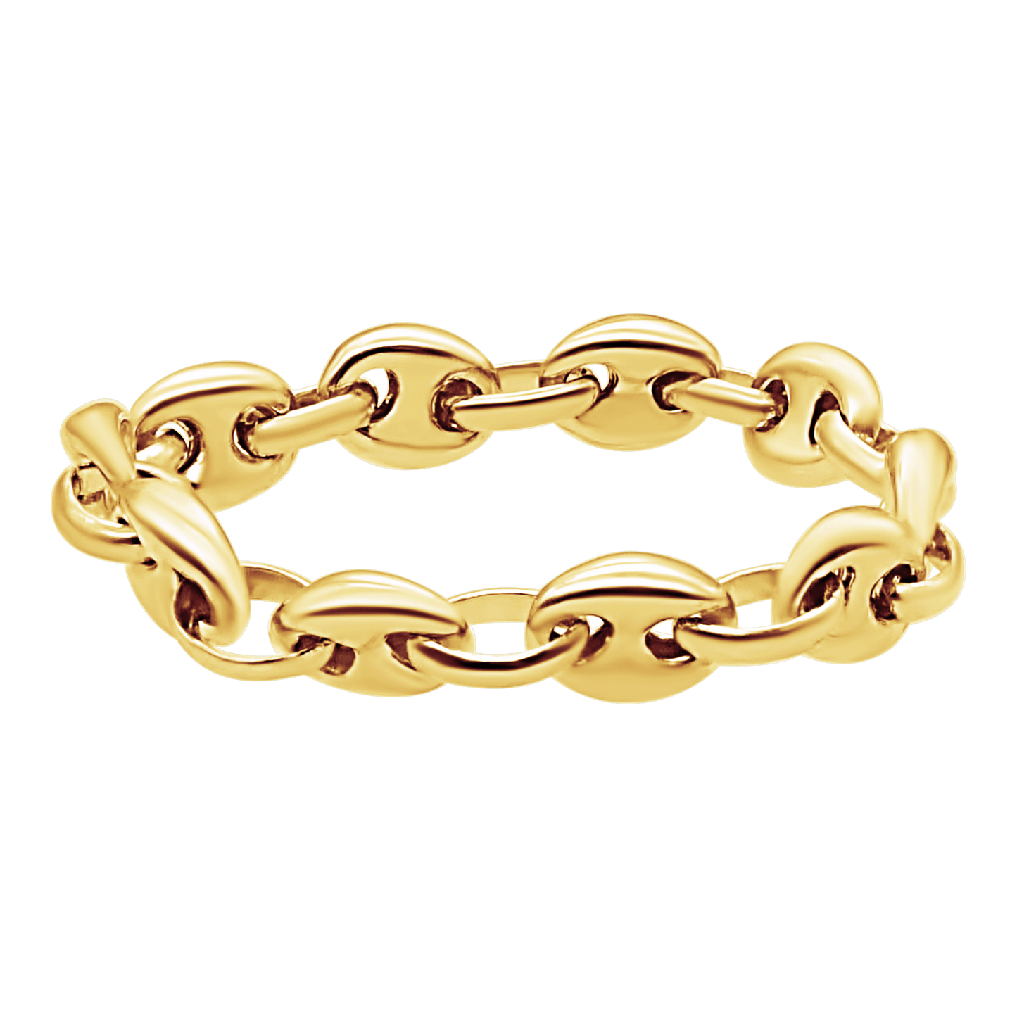 Klassischer, gewölbter Ring mit halbmassiver Gliederkette im Mariner-Stil aus 14-karätigem Gelbgold