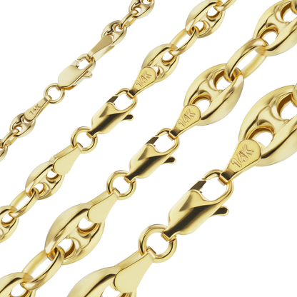 Klassisches, halbmassives Puffed Mariner Link Armband aus 14-karätigem Gelbgold