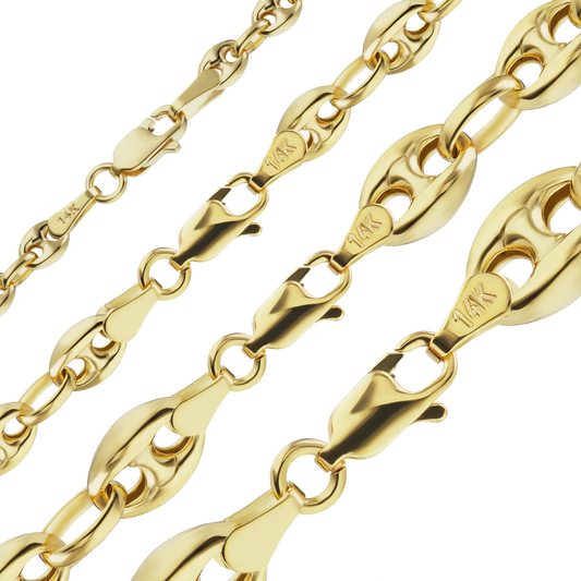 Klassisches, halbmassives Puffed Mariner Link Armband aus 14-karätigem Gelbgold