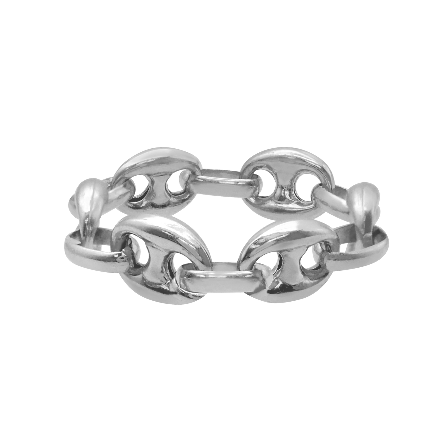 Klassischer, gewölbter Ring aus halbmassiver Mariner-Gliederkette in Sterlingsilber
