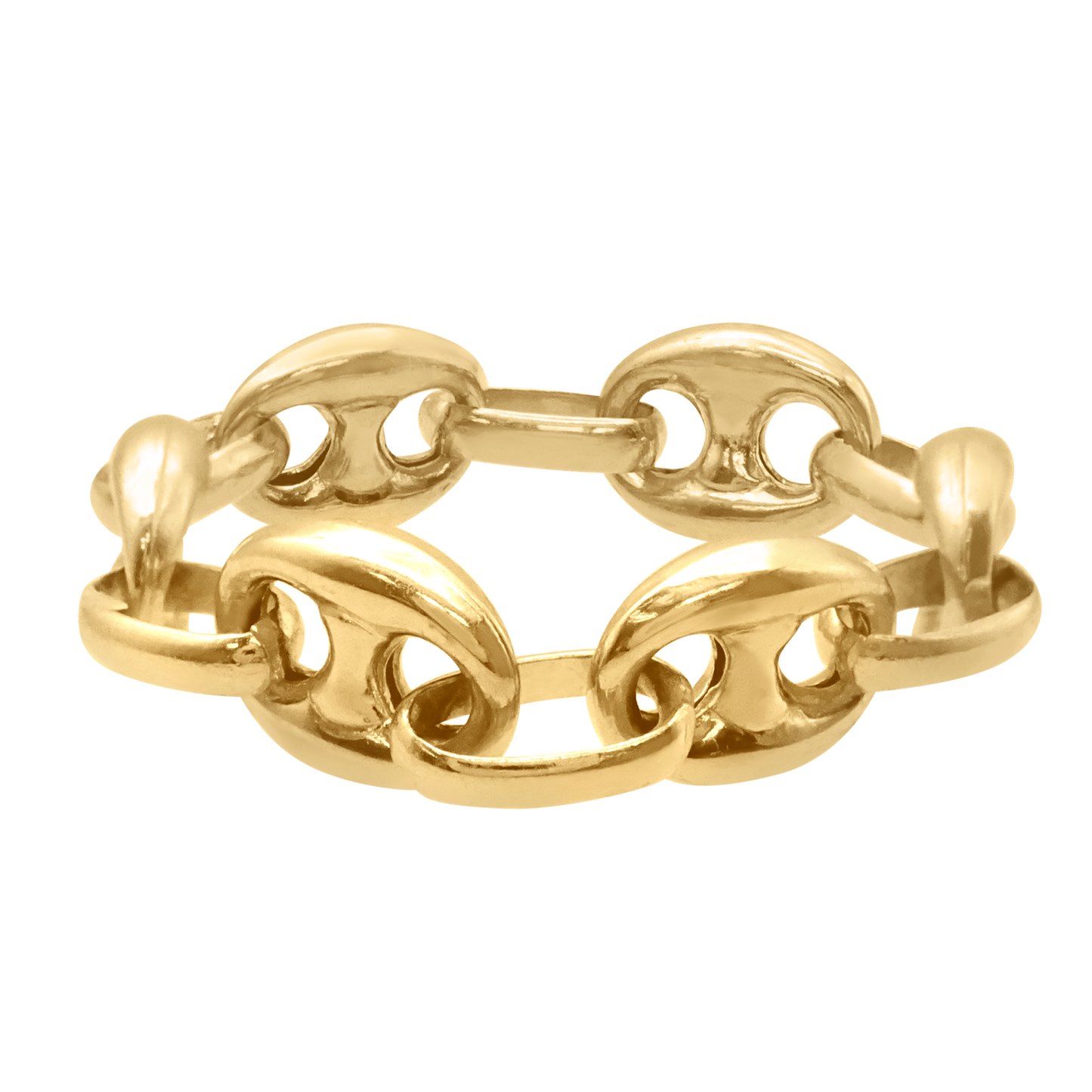 Klassischer, gewölbter Ring mit halbmassiver Gliederkette im Mariner-Stil aus 14-karätigem Gelbgold