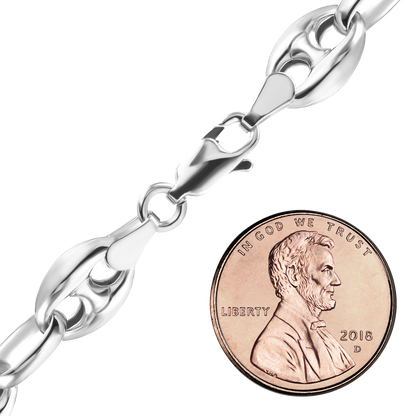 Klassische, halbmassive Halskette mit gepufften Gliedern im Mariner-Stil aus Sterlingsilber