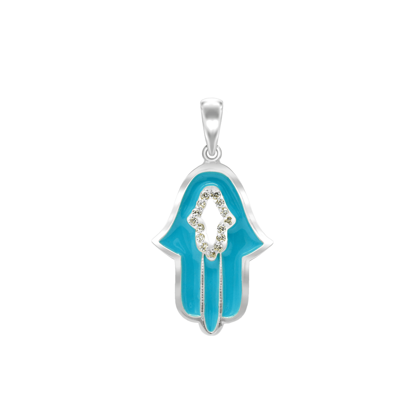 Hamsa-Anhänger mit blauer Emaille und Zirkonia in Sterlingsilber