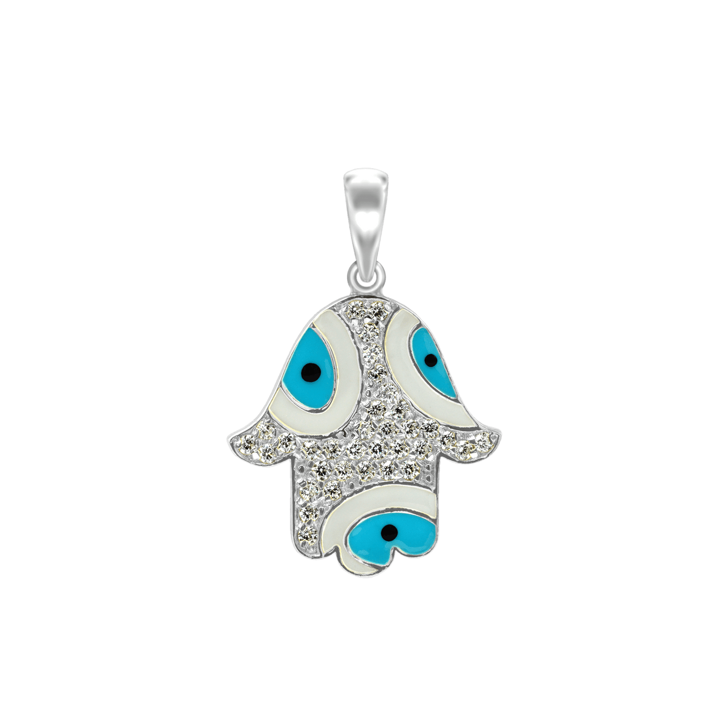 Hamsa-Anhänger mit bösem Blick und blauer Emaille aus Sterlingsilber