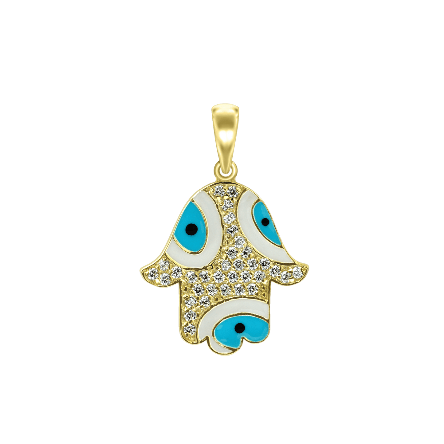 Hamsa-Anhänger mit bösem Blick und blauer Emaille aus Sterlingsilber