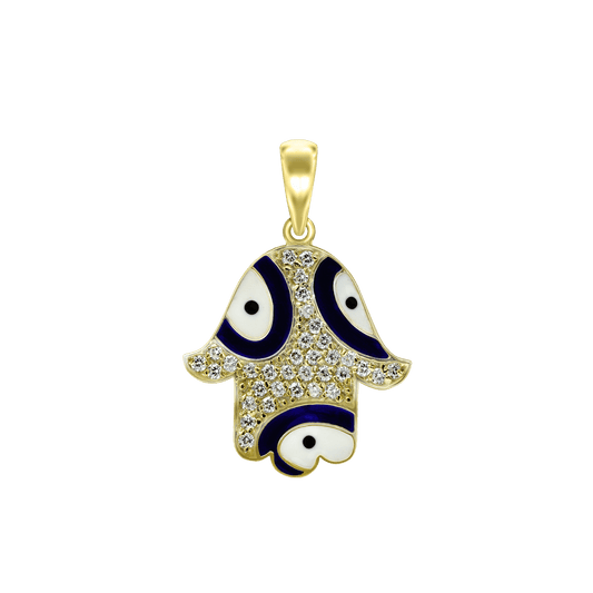 Hamsa-Anhänger mit bösem Blick, schwarz-weiß emailliert, aus Sterlingsilber