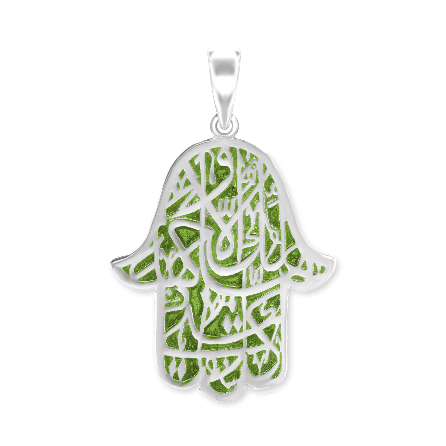 Hamsa-Anhänger mit grüner Emaille aus Sterlingsilber