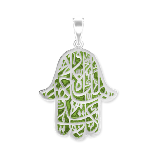 Hamsa-Anhänger mit grüner Emaille aus Sterlingsilber
