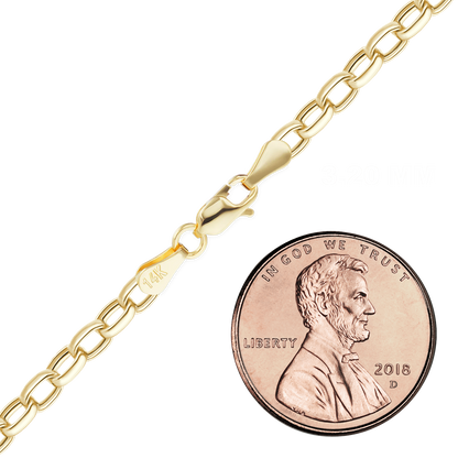 Halbmassives ovales Rolo-Fußkettchen aus 14-karätigem Gelbgold