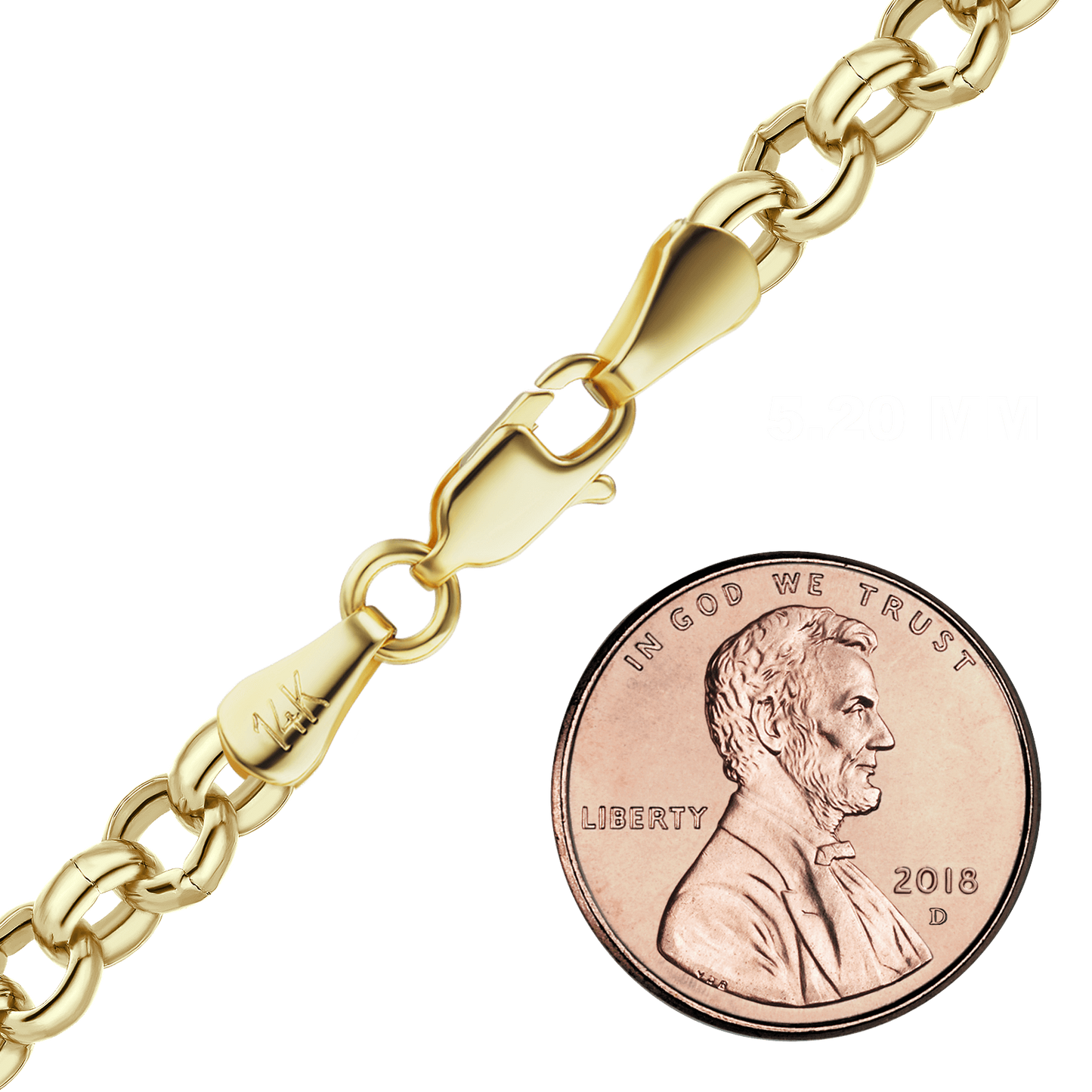 Halbmassives, rundes Rolo-Armband aus 14-karätigem Gelbgold