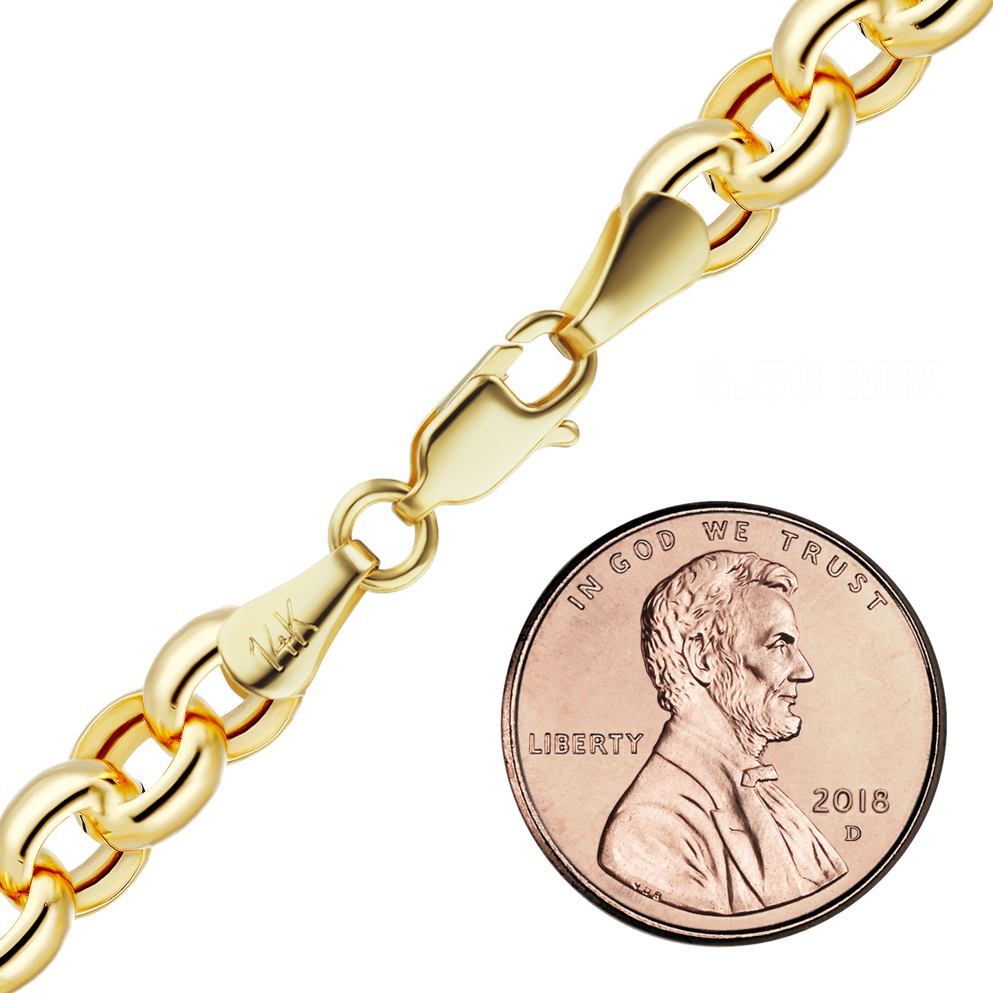 Halbmassiver runder Rolo-Fußkettchen aus 14-karätigem Gelbgold