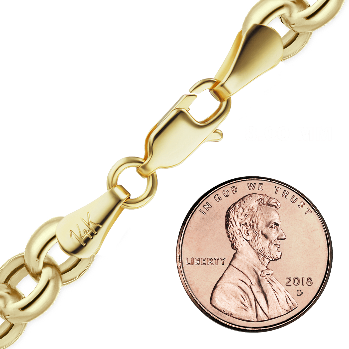 Halbmassives, rundes Rolo-Armband aus 14-karätigem Gelbgold