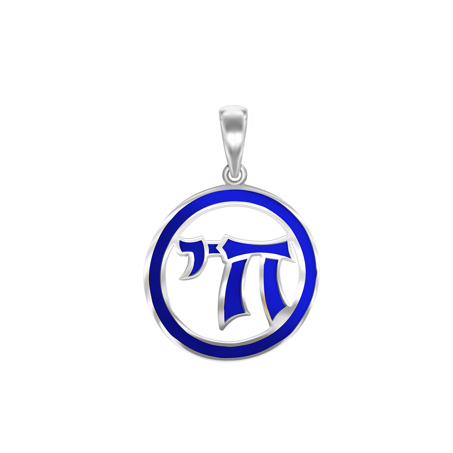 Chai Pendant with Blue Enamel in Sterling Silver