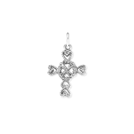 Kreuzanhänger mit filigranem Herzmotiv aus Sterlingsilber