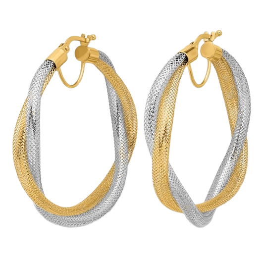 14-karätige zweifarbige Gold-Netz-Creolen