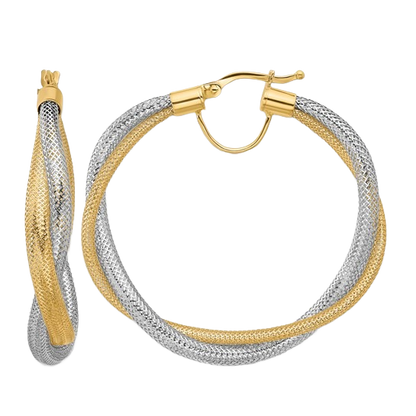 14-karätige zweifarbige Gold-Netz-Creolen