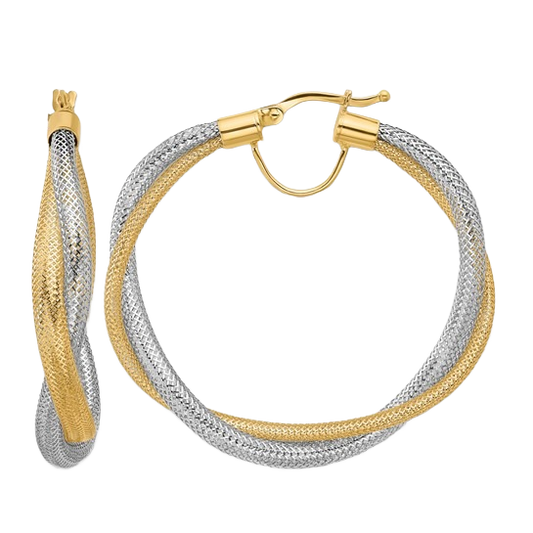 14-karätige zweifarbige Gold-Netz-Creolen