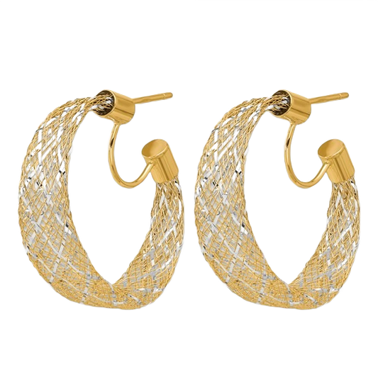 14-karätige gelb- und weißgoldene Mesh-Stretch-Ohrstecker