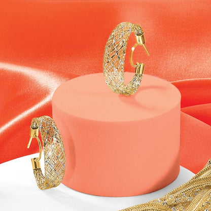 14-karätige gelb- und weißgoldene Mesh-Stretch-Ohrstecker
