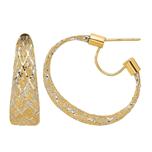14-karätige gelb- und weißgoldene Mesh-Stretch-Ohrstecker
