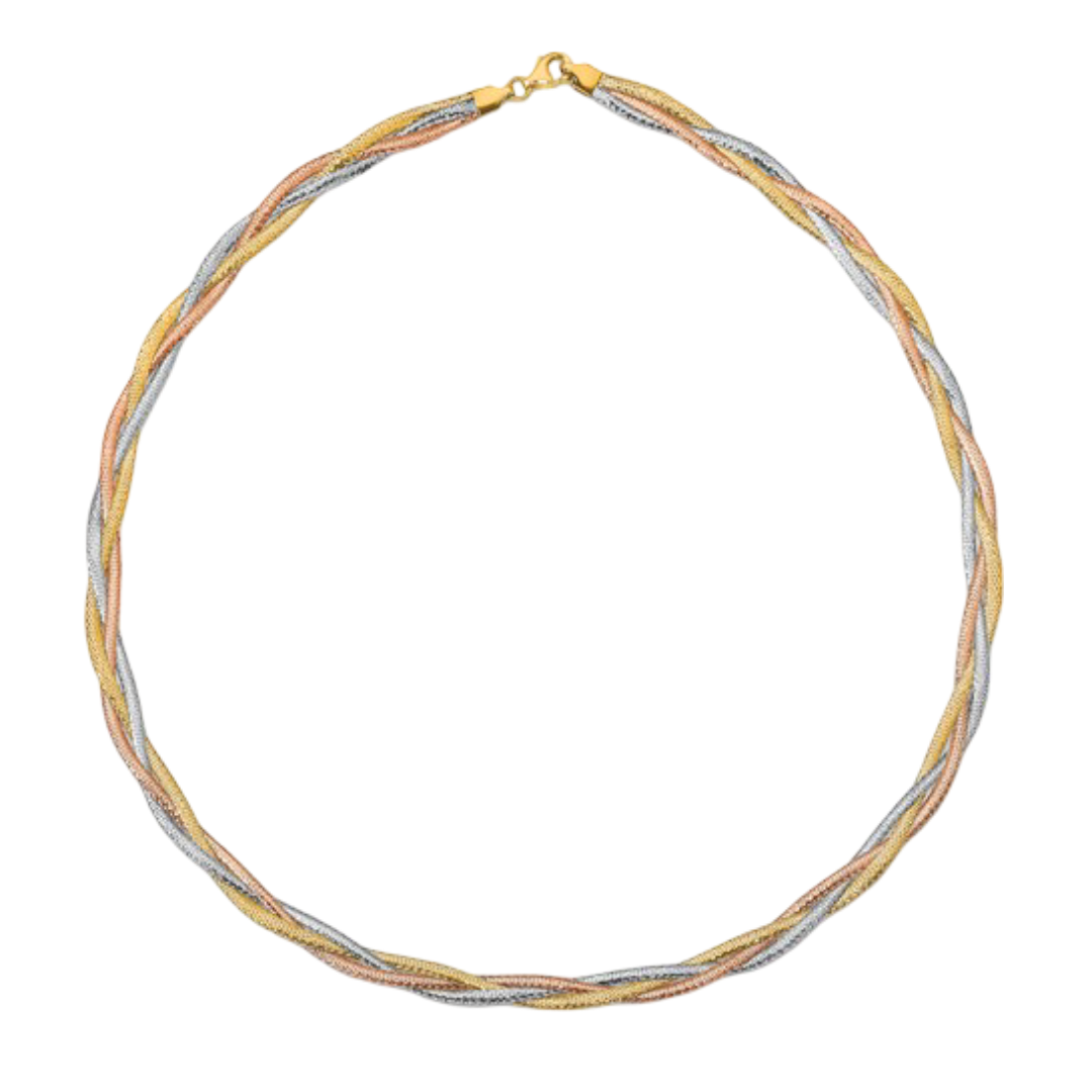 Dreifarbige Netzkette aus 14-karätigem Gold