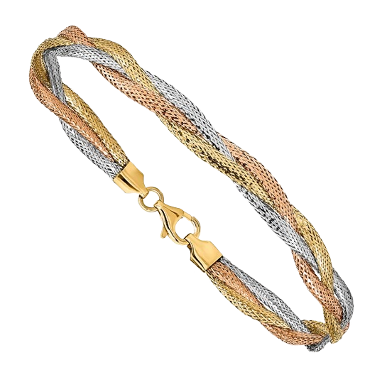 Dreifarbiges Mesh-Armband aus 14-karätigem Gold