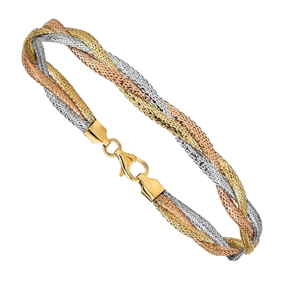 Dreifarbiges Mesh-Armband aus 14-karätigem Gold