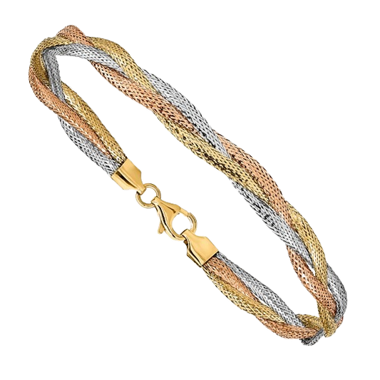 Dreifarbiges Mesh-Armband aus 14-karätigem Gold