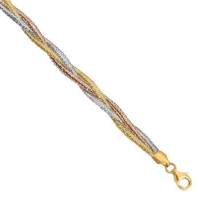 Dreifarbiges Mesh-Armband aus 14-karätigem Gold