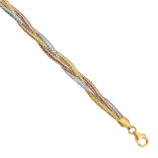 Dreifarbiges Mesh-Armband aus 14-karätigem Gold