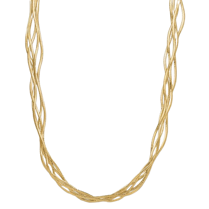 14-karätige Gelbgold-Mesh-Halskette mit 4 Strängen und Wellenmuster